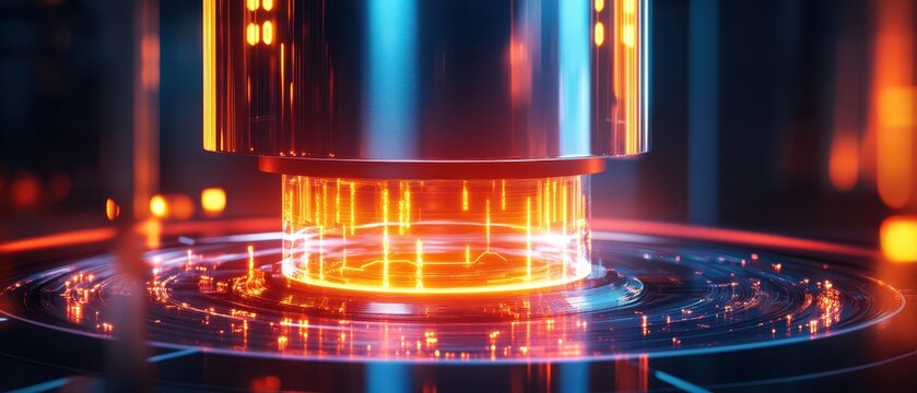 A futuristic quantum energy reactor glowing with dynamic light waves, nextgen technology concept