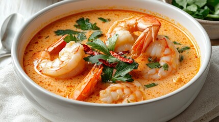 Spicy prawn tom yum soup thai cuisine gourmet dish warm kitchen close-up flavorful experience