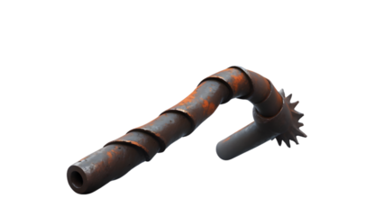 A broken and twisted iron rod on a transparent background