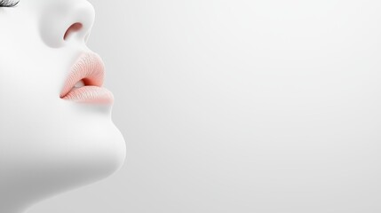 A close-up of a woman's lips and chin against a soft, light background, evoking a sense of beauty and minimalism.