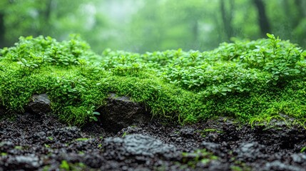 Lush moss & rocks, rainy forest