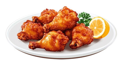 Orange Chicken on a plate isolated on transparent png background.