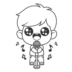 Little boy becomes a singer, for coloring