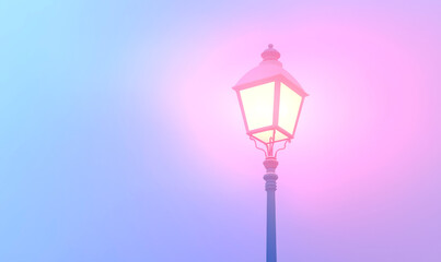 Glossy Iridescent Streetlamp Glowing in Soft Fog at Dusk Background