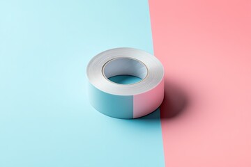 Pastel Pink and Blue Adhesive Tape Roll on a Colorful Background