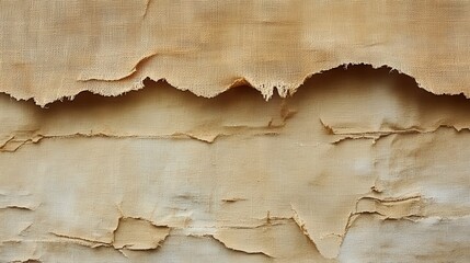 Fototapeta premium Close-up of soft beige fabric; light, textured, perhaps cotton or linen, adorned with gentle wrinkles that add charm and warmth