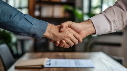 Property agreement handshake symbolizes partnership and tenancy commitment