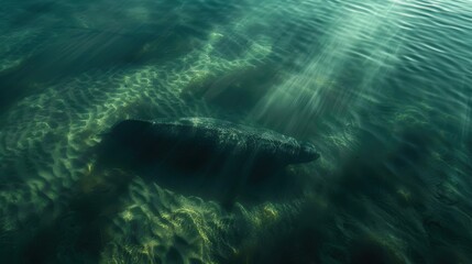 Obraz premium Manatee Resting for Sunbeams, Coastal Waters.