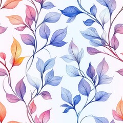 Fototapeta premium Bold and vibrant seamless pattern featuring colorful leaves in soft hues on a light background