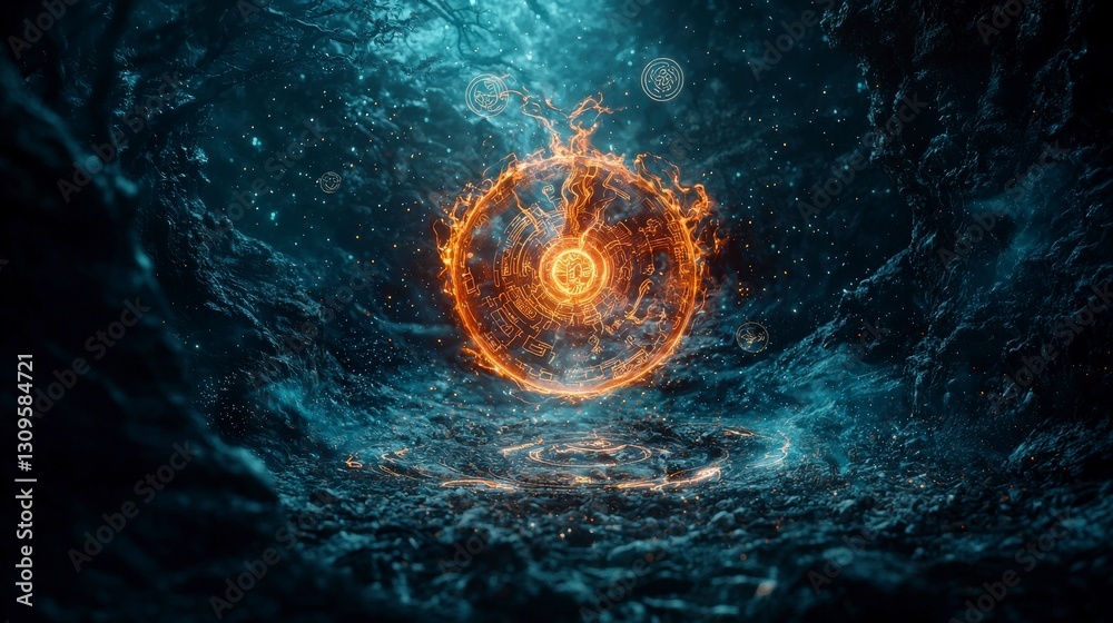 Aufkleber floating symbols and ancient secrets mystical dimension digital art surreal environment underwater v