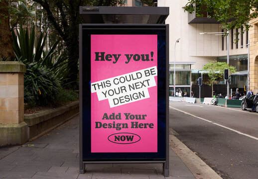 Bus Shelter in Urban Sydney With Blank Advertisement Space Available