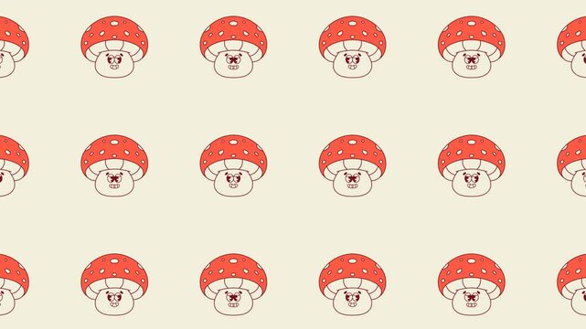cartoon mushroom looping pattern animation in retro style