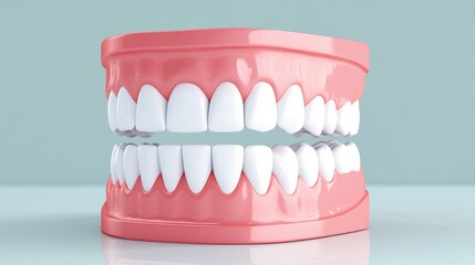 Obraz premium Realistic dental model showcasing upper and lower teeth against a soft blue background
