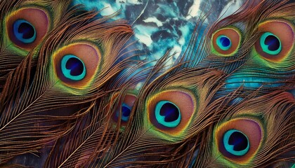 Obraz premium Peacock Feather Marble marble background mimicking peacock feathers