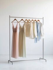 wardrobe with clothes on hangers. generated ai