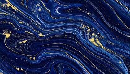 Starry Night Marble background with navy blue and gold swirls.