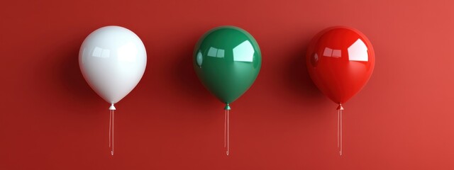 Three Colorful Party Balloons on a Vibrant Red Background Celebrating Festivities and Joyful Moments