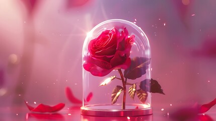 Enchanted Rose Under Glass Dome: A Fairytale Bloom
