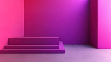 Purple and Pink Interior Design with Staircase and Empty Room. Minimalist Architecture and Vivid Color Palette