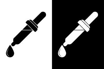 Black and White Eyedropper Icon Minimalist Silhouette Vector for Cosmetic Use.