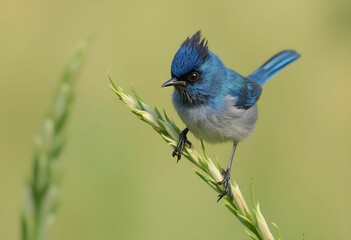 Delicate Perch: A Fairy Wren&rsquo;s Iridescent Blue Feathers Sparkle in the Sun
