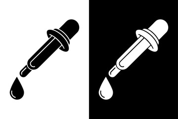 Black and White Eyedropper Icon Minimalist Silhouette Vector for Cosmetic Use.