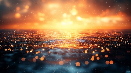 Naklejka premium Glowing sunset over calm water with bokeh effect.