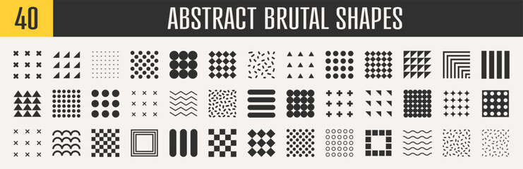Abstract brutal shapes geometric. Memphis design, retro elements for web, vintage, advertisement, commercial banner, poster, leaflet, billboard, sale. Collection trendy halftone.