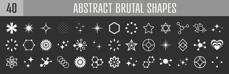 Abstract brutal shapes geometric. Memphis design, retro elements for web, vintage, advertisement, commercial banner, poster, leaflet, billboard, sale. Collection trendy halftone.