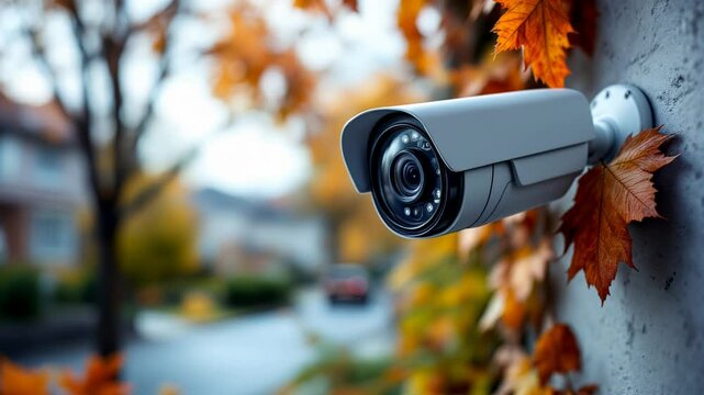 Close-Up of a Sleek, Modern Security Camera Mounted on a Wall, Providing High-Resolution Surveillance and Peace of Mind. Perfect for Security System Marketing, Technology Blogs, and Website Design.   