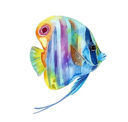 Bright colors angelfishvector illustration isolated on white background. Blue orange fish with short tail and nice fins. Marine or river water animal. Decorative tropical fish © SunwArt