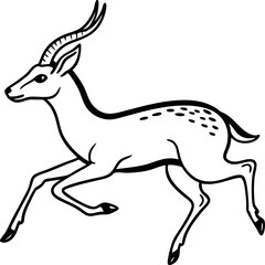 Fototapeta premium Running antelope illustration black and white line art of a leaping gazelle with curved horns