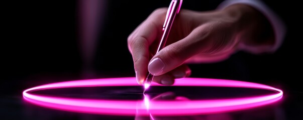Person Using Stylus on Illuminated Surface