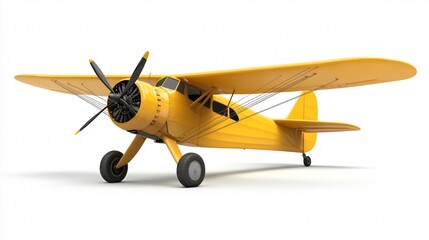 Vintage Yellow Monoplane Isolated on White