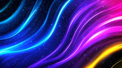 Obraz premium Abstract Colorful Wave Background - Vibrant neon waves flow across a dark background, creating a dynamic and energetic abstract . Perfect for backgrounds and designs