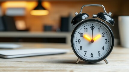 Naklejka premium Illuminated Alarm Clock Displaying Time Modern Workspace Still Life Cozy Environment Close-Up View Time Management Concept