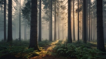 Fototapeta premium Misty Fir Forest at Dawn #10