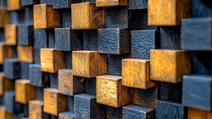 Abstract geometric wood block wall texture.