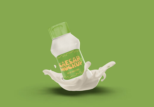 3d Sauce Bottle Mockup with Splash