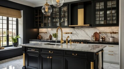 Two-Tone Kitchen with Black and White Cabinets #2