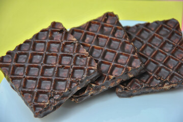 wafers in chocolate close-up. selective focus