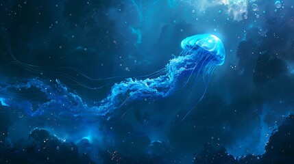 Cosmic Jellyfish: A Celestial Dance in Deep Blue
