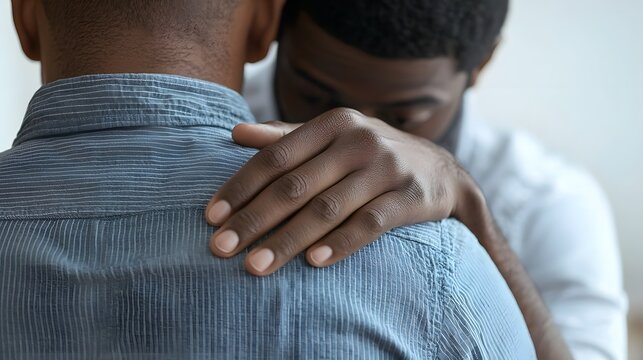 Close up of a mentor placing a reassuring and supportive hand on the shoulder of a mentee conveying a sense of trust guidance and encouragement in their professional or personal relationship