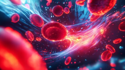 Dynamic flow of red blood cells in motion human body medical visualization biological environment microscopic view vibrant life concept