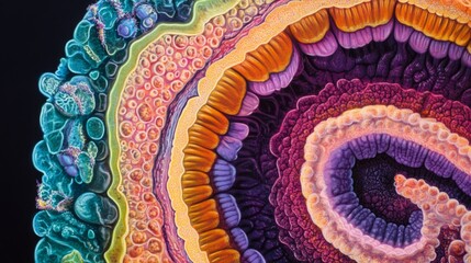 Exploring the vibrant anatomy of the human intestine a detailed cross-sectional view in a biological environment