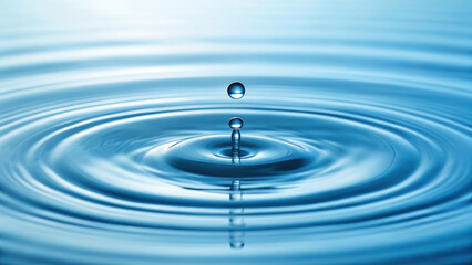 drop of water creates ripples in calm blue surface, showcasing tranquility