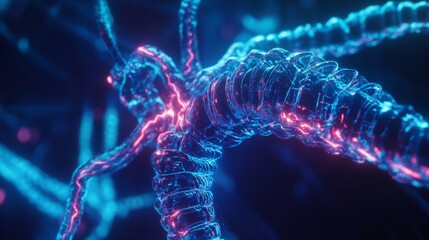 High-tech macro scan of glowing nervous system scientific visualization in medical research