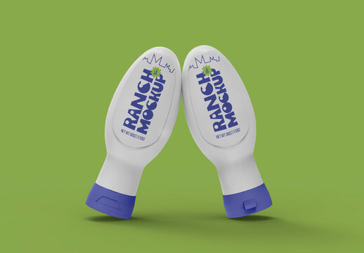 3d Front and Back Sauce Bottles Mockup