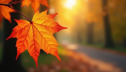 Fototapeta premium Crisp autumn maple, sunlit gold bokeh Gorgeous detail , background, vibrant, texture