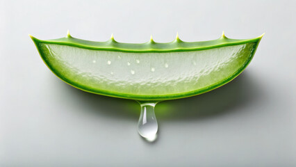 Fototapeta premium Aloe vera leaf cut open, showcasing its hydrating gel and dripping moisture
